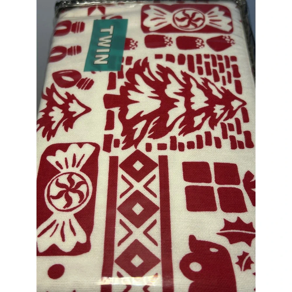 Cuddl Duds Twin Heavyweight Flannel Sheet Set Holiday Paper Cut Red White NEW